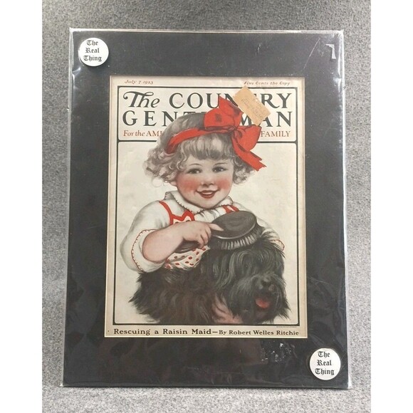 1923 Country Gentleman Issue Cover Girl with Puppy Dog Wireman Art Deco Print - Picture 1 of 8